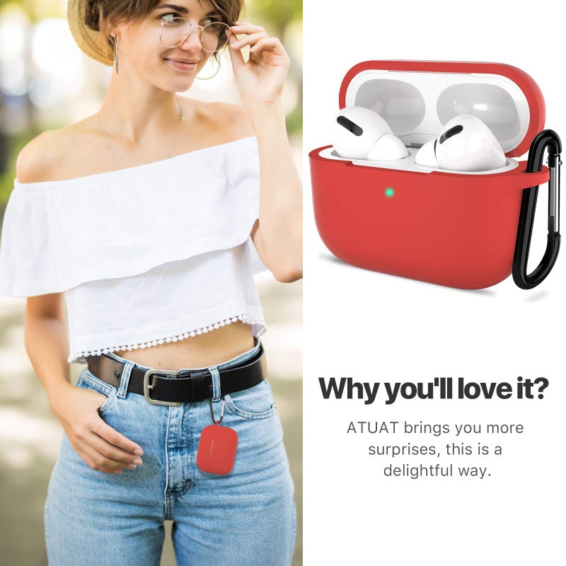 ATUAT for AirPods Pro 1st/2nd Generation Case Cover, Protective Silicone Skin Accessories with Keychain for Women Men for Apple AirPods Pro 2019/2022 Charging Case,Front LED Visible-Red - Image 4